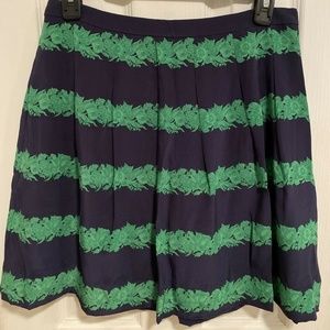 J. Crew Pleated Silk Skirt Beanstalk Stripe Navy Green Floral Size 2 NEW